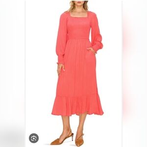 NWT MELLODAY Vibrant Coral Long Sleeve Dress